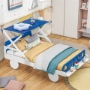 Picture of Wood Twin Size Car Bed with Ceiling Cloth, Headboard and Footboard, White+Blue