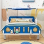 Picture of Wood Twin Size Car Bed with Ceiling Cloth, Headboard and Footboard, White+Blue