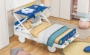 Picture of Wood Twin Size Car Bed with Ceiling Cloth, Headboard and Footboard, White+Blue