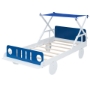 Picture of Wood Twin Size Car Bed with Ceiling Cloth, Headboard and Footboard, White+Blue