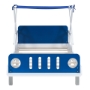 Picture of Wood Twin Size Car Bed with Ceiling Cloth, Headboard and Footboard, White+Blue