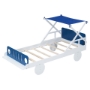 Picture of Wood Twin Size Car Bed with Ceiling Cloth, Headboard and Footboard, White+Blue