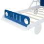 Picture of Wood Twin Size Car Bed with Ceiling Cloth, Headboard and Footboard, White+Blue