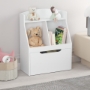 Picture of Kids Bookshelf with Drawer and Wheels, Children's Book Display, Wooden Bookcase, Toy Storage Cabinet Organizer, White