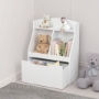 Picture of Kids Bookshelf with Drawer and Wheels, Children's Book Display, Wooden Bookcase, Toy Storage Cabinet Organizer, White