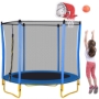 Picture of 5.5FT Trampoline for Kids - 65" Outdoor & Indoor Mini Toddler Trampoline with Enclosure, Basketball Hoop and Ball Included