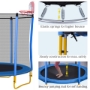 Picture of 5.5FT Trampoline for Kids - 65" Outdoor & Indoor Mini Toddler Trampoline with Enclosure, Basketball Hoop and Ball Included