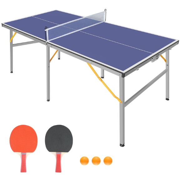 Picture of 6ft Mid-Size Table Tennis Table Foldable & Portable Ping Pong Table Set for Indoor & Outdoor Games with Net, 2 Table Tennis Paddles and 3 Balls