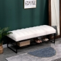 Picture of Channel Tufted Bench with Metal Shelf White Sherpa Upholstered Benches End of Bed Ottoman for Bedroom, Living Room, Entryway (White)