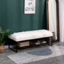 Picture of Channel Tufted Bench with Metal Shelf White Sherpa Upholstered Benches End of Bed Ottoman for Bedroom, Living Room, Entryway (White)
