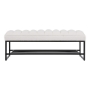 Picture of Channel Tufted Bench with Metal Shelf White Sherpa Upholstered Benches End of Bed Ottoman for Bedroom, Living Room, Entryway (White)