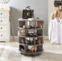 Picture of [New Design] Round pushable wooden shoe cabinet on wheels for 16-20 pairs of shoes-Brown