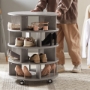 Picture of [New Design] Round pushable wooden shoe cabinet on wheels for 16-20 pairs of shoes-Brown