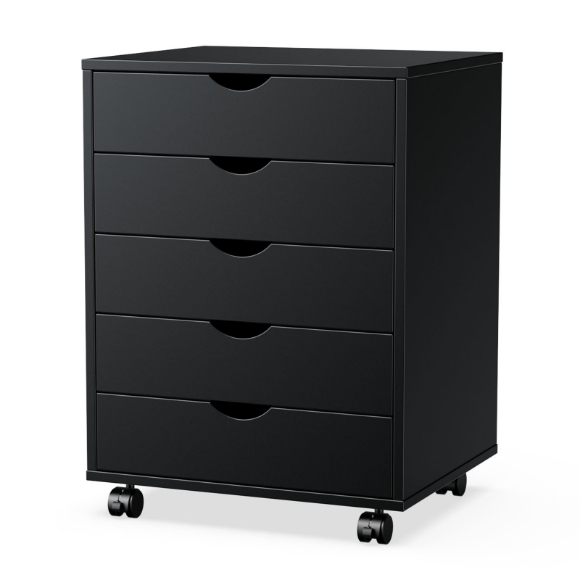 Picture of Sweetcrispy 5 Drawer Chest - Storage Cabinets Dressers Wood Dresser Cabinet with Wheels Mobile Organizer Drawers for Office