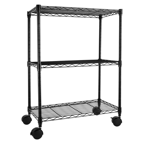 Picture of Simple Deluxe Heavy Duty 3-Shelf Shelving with Wheels, Adjustable Storage Units, Steel Organizer Wire Rack, 23" W x 13" D x 33" H, Black