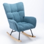 Picture of Rocking Chair, Soft Teddy Fabric Rocking Chair for Nursery, Comfy Wingback Glider Rocker with Safe Solid Wood Base for Living Room Bedroom Balcony (blue)