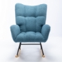 Picture of Rocking Chair, Soft Teddy Fabric Rocking Chair for Nursery, Comfy Wingback Glider Rocker with Safe Solid Wood Base for Living Room Bedroom Balcony (blue)