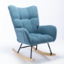 Picture of Rocking Chair, Soft Teddy Fabric Rocking Chair for Nursery, Comfy Wingback Glider Rocker with Safe Solid Wood Base for Living Room Bedroom Balcony (blue)