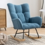 Picture of Rocking Chair, Soft Teddy Fabric Rocking Chair for Nursery, Comfy Wingback Glider Rocker with Safe Solid Wood Base for Living Room Bedroom Balcony (blue)