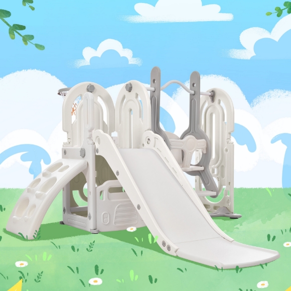 Picture of Toddler Slide and Swing Set 5 in 1, Kids Playground Climber Slide Playset with Basketball Hoop Freestanding Combination for Babies Indoor & Outdoor