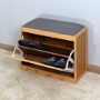Picture of Entryway Bamboo Bench Living Room Storage Shoe Rack with Foldable Shelf 24.8 x 11.6 x 18.9 inch