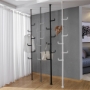 Picture of Adjustable Laundry Pole Clothes Drying Rack Coat Hanger DIY Floor to Ceiling Tension Rod Storage Organizer for Indoor, Balcony - White